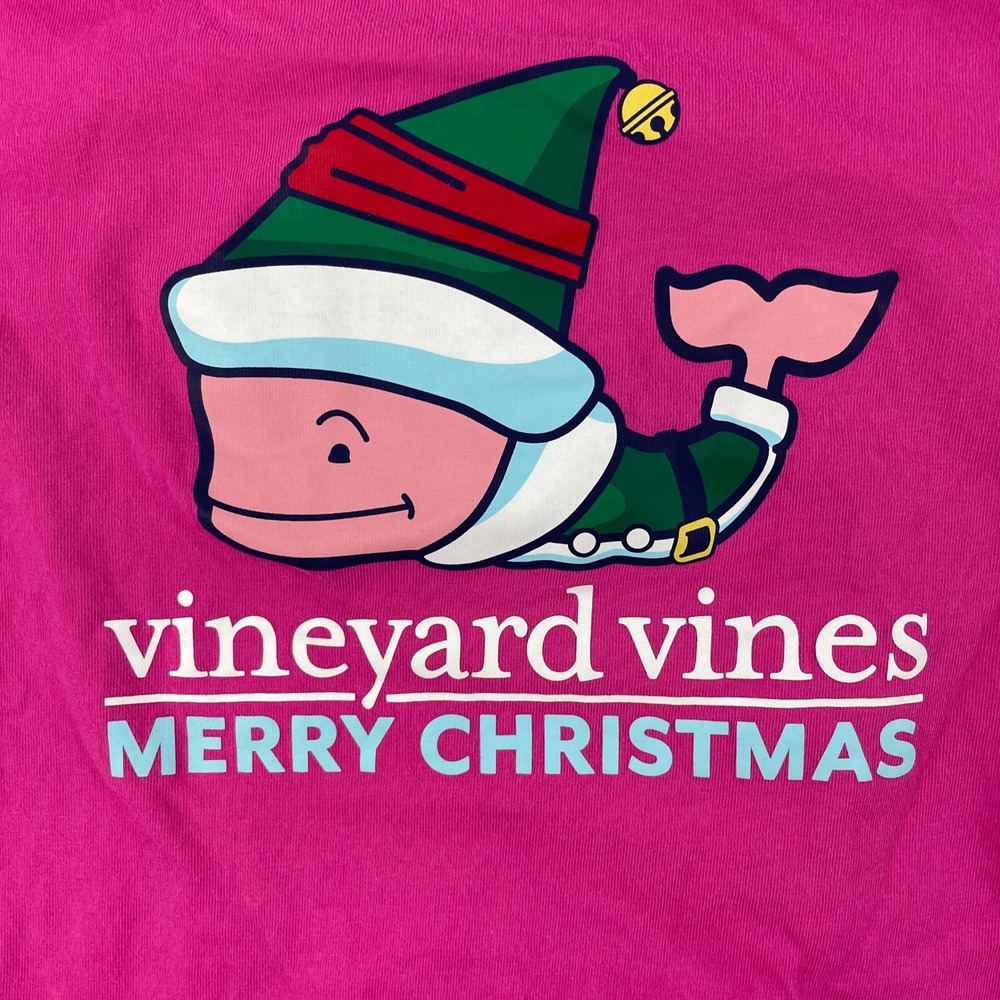 Vineyard Vines Kids L Pink Long Sleeve Shirt Christmas Elf Whale Pocket Tee